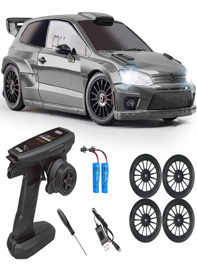 فلاي كولور سيارة LD2801Pro Mini RC Drift Car بمقياس 1/28 جاهزة للتشغيل، تعمل بالتحكم عن بعد، رباعية الدفع، مزودة بجيروسكوب و4 إطارات دريفت وكشاف LED، هدية مثالية لهواة السيارات (فضي). - Image 1